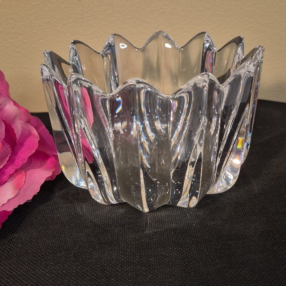 ORREFORS Crystal 'Fleur' Crown Bowl Trinket Dish Candleholder by Jan Johansen